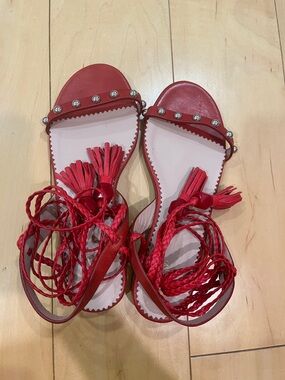 Valentino Red Studded Lace-Up Sandals
